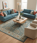 Wool Area Rug Tree of Life - Traditional Teal Silver Green