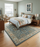 Wool Area Rug Tree of Life - Traditional Teal Silver Green