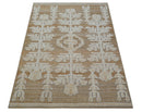 Custom Made Tribal Brown And Ivory Hand Knotted Wool and Jute Rug