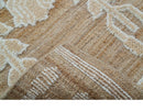 Custom Made Tribal Brown And Ivory Hand Knotted Wool and Jute Rug