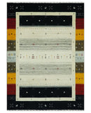 Custom Made Tribal Gabbeh Ivory, Black, Gold and Maroon Stripes design Traditional Wool Area Rug