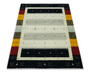 Custom Made Tribal Gabbeh Ivory, Black, Gold and Maroon Stripes design Traditional Wool Area Rug