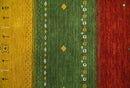 Custom Made Tribal Gabbeh Ivory, Gold, Green and Maroon Geometrical Stripes Design Wool area Rug