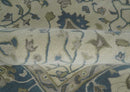 Beige and Blue Pure Wool Hand Tufted Traditional Oushak Area Rug