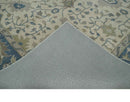Beige and Blue Pure Wool Hand Tufted Traditional Oushak Area Rug