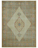 Custom Made Turkish Design Beige and Blue Hand Knotted Wool Rug
