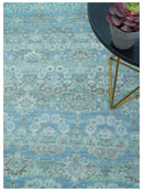 Custom Made Turkish Design Blue And Gray Hand Knotted Afghan Wool Area Rug