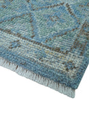 Custom Made Turkish Design Blue And Gray Hand Knotted Afghan Wool Area Rug