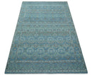 Custom Made Turkish Design Blue And Gray Hand Knotted Afghan Wool Area Rug
