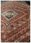 Turkish Hand Knotted Wool Area Rug - Rust Charcoal Medallion