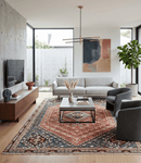 Turkish Hand Knotted Wool Area Rug - Rust Charcoal Medallion