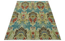 Custom Made Vintage Floral Ikat Design Beige And Blue Hand Knotted Wool Rug