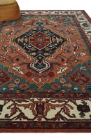 Custom Made Vintage Style Black, Rust, Teal and Ivory Hand Tufted Traditional wool Area Rug
