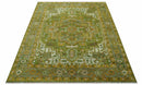 Custom Made Vintage Style Green, Silver and Gold Hand Knotted Traditional Heriz wool area rug