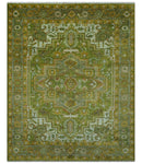 Custom Made Vintage Style Green, Silver and Gold Hand Knotted Traditional Heriz wool area rug