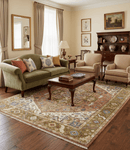 Olive Rust Ivory Hand Knotted Wool Area Rug - Vintage Traditional