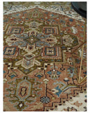 Olive Rust Ivory Hand Knotted Wool Area Rug - Vintage Traditional