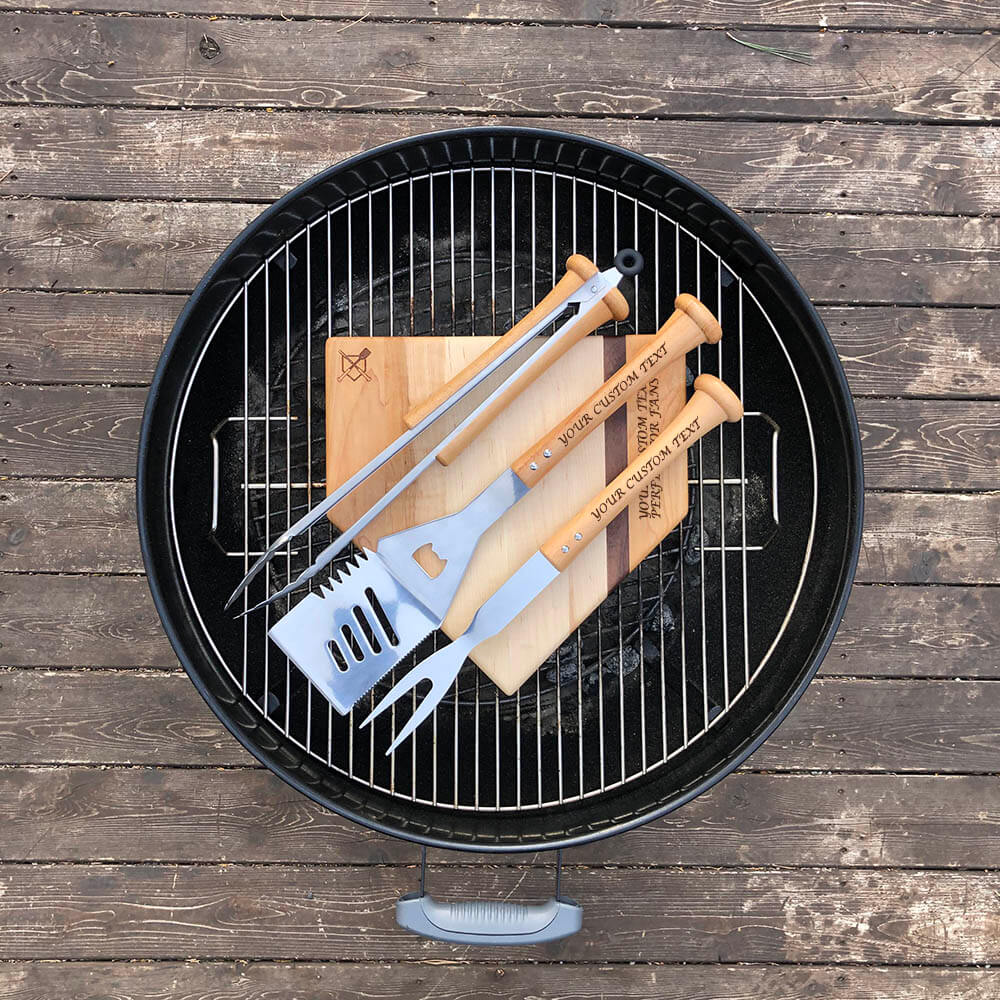 Stainless Steel 4-Piece Grill Tool Set with Custom Handles - Silver Slugger Edition, detail