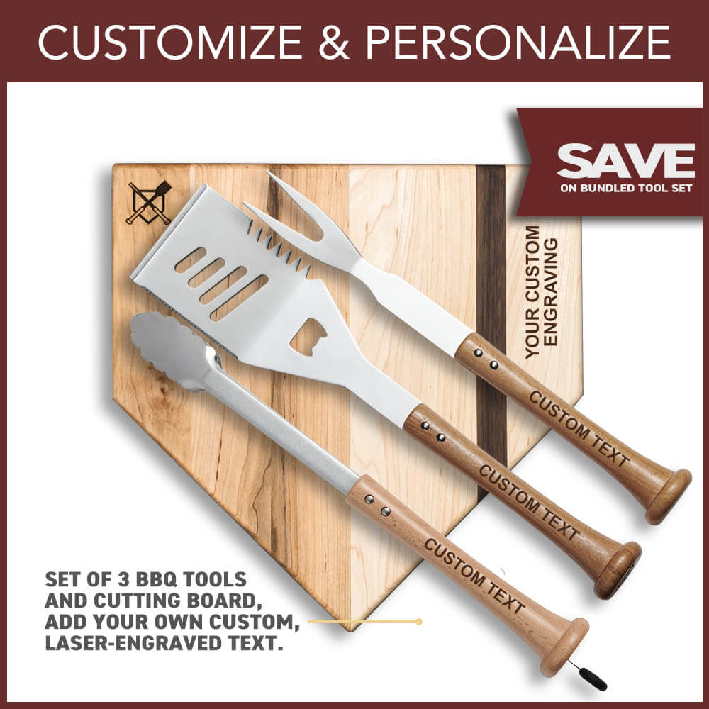 Stainless Steel 4-Piece Grill Tool Set with Custom Handles - Silver Slugger Edition