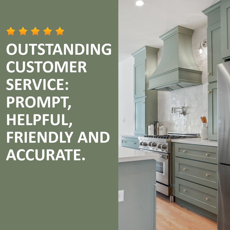 White Range Hood With Curved Front, Brass Strapping and Buttons - 30", 36", 42", 48", 54" and 60" Widths Available