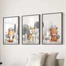 Forest Animal Nursery Decor. Cute Fox Fawn Bear Print Set by Wall Art Set