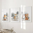 Forest Animal Nursery Decor. Cute Fox Fawn Bear Print Set by Wall Art Set