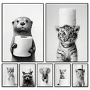 GobekUsa Cute Animals Canvas Wall Art for Bathroom