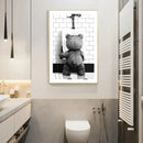 GobekUsa Cute Bear Bathroom Canvas Print Art