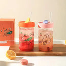 Cute bear cartoon glass cup with orange & pink – kitchen drinkware by Decorbites