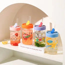 Cute bear cartoon glass cup with orange & pink – kitchen drinkware by Decorbites
