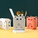 Cute bear coral & white cutlery organizer stand kitchen storage by Decorbites