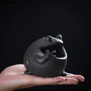 Cute big belly frog black ceramic ashtray living room decor gift by Decorbites