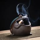 Cute big belly frog black ceramic ashtray living room decor gift by Decorbites