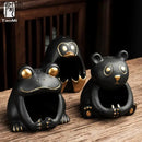 Cute black and gold cartoon animal ceramic ashtray living room decor by Decorbites