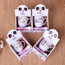 Cute cartoon coffee mug set with spoon – kitchen couple gift by Decorbites