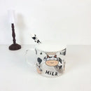 Cute cartoon cow pattern glass mug with spoon lid dining room by Decorbites
