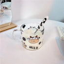 Cute cartoon cow pattern glass mug with spoon lid dining room by Decorbites