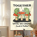 Cute cartoon frog moon phase tapestry cream bedroom wall decor by Decorbites