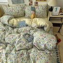 GobekUsa Cute Cartoon Washed Cotton 4-Piece Bedding Set for Spring Soft Skin-Friendly Sheets