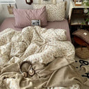 GobekUsa Cute Cartoon Washed Cotton 4-Piece Bedding Set for Spring Soft Skin-Friendly Sheets