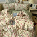 GobekUsa Cute Cartoon Washed Cotton 4-Piece Bedding Set for Spring Soft Skin-Friendly Sheets
