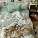 GobekUsa Cute Cartoon Washed Cotton 4-Piece Bedding Set for Spring Soft Skin-Friendly Sheets