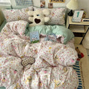 GobekUsa Cute Cartoon Washed Cotton 4-Piece Bedding Set for Spring Soft Skin-Friendly Sheets
