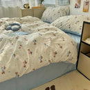 GobekUsa Cute Cartoon Washed Cotton 4-Piece Bedding Set for Spring Soft Skin-Friendly Sheets