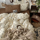 GobekUsa Cute Cartoon Washed Cotton 4-Piece Bedding Set for Spring Soft Skin-Friendly Sheets