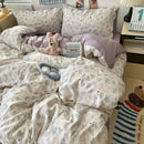 GobekUsa Cute Cartoon Washed Cotton 4-Piece Bedding Set for Spring Soft Skin-Friendly Sheets