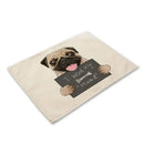 Cute dog linen dining mats set of 6 pug illustrations by Decorbites