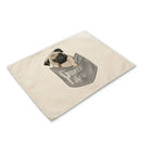 Cute dog linen dining mats set of 6 pug illustrations by Decorbites