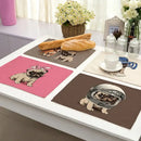 Cute dog linen dining mats set of 6 pug illustrations by Decorbites