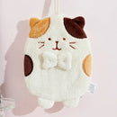 Cute patchwork & white cat hand towel – bathroom plush sponge by Decorbites